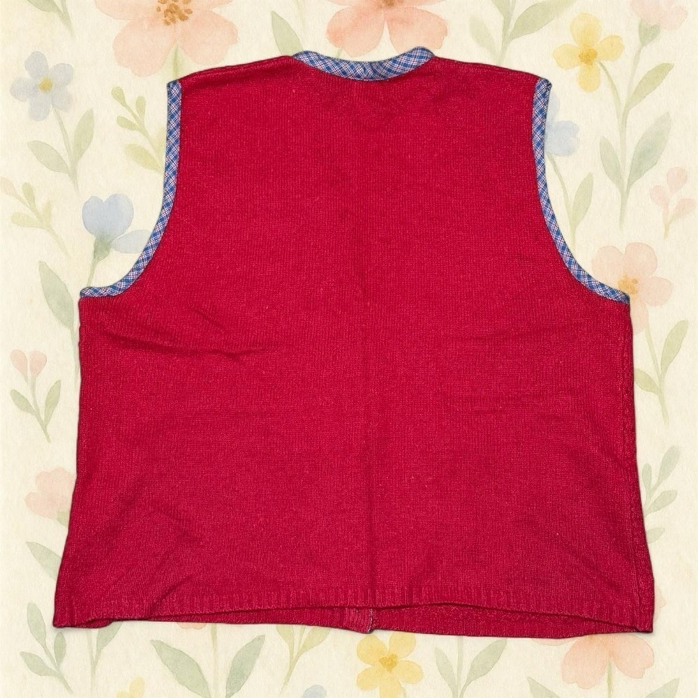 Vintage Stephanie K Embroidered Folk Art Sweater Vest Floral Red Large Cottage - Picture 5 of 6